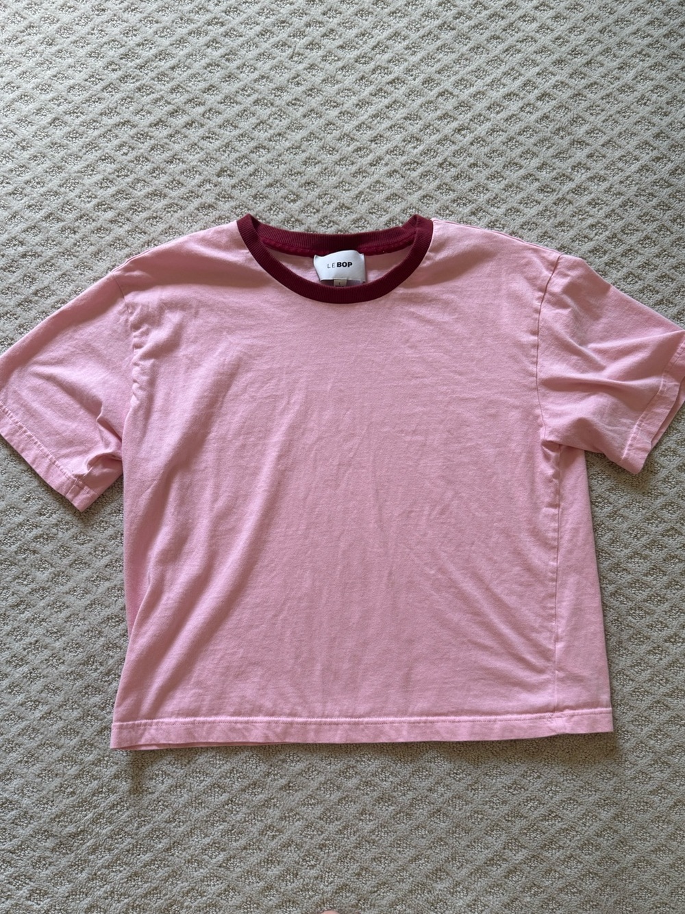 Pink Short Sleeve Ringer Tee with Burgundy Trim
